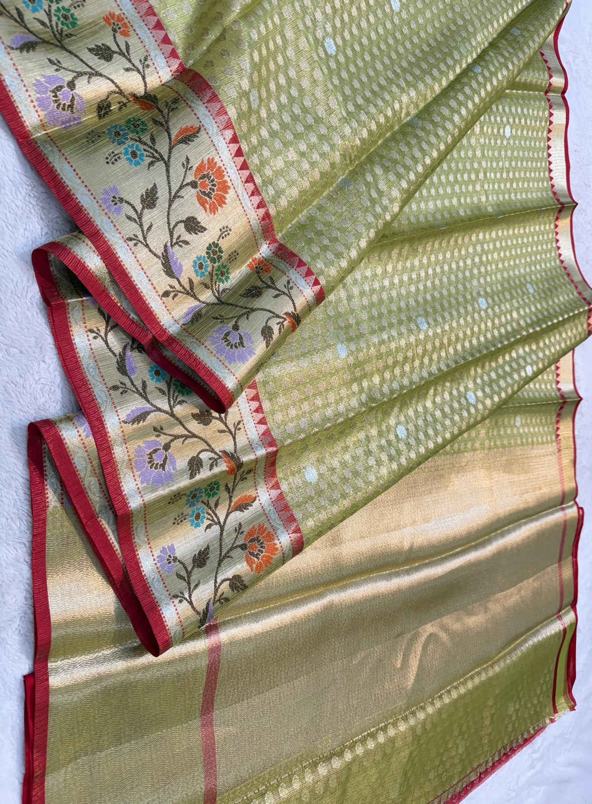 Green Tissue Kota Paithani Border Premium Banarasi