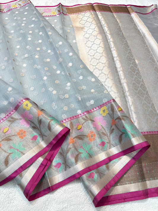 Gray Tissue Kota Paithani Border Banarasi