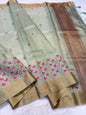 Pista Green Tissue Kota Designer Embroidery Premium Banarasi Saree