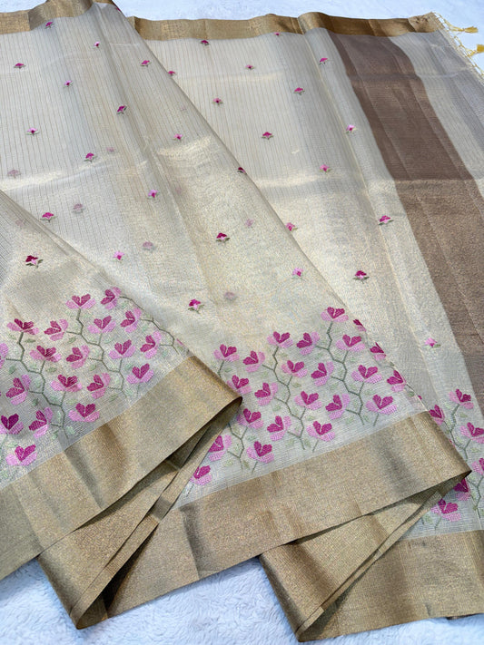 Tissue Kota Designer Embroidery Premium Banarasi Saree