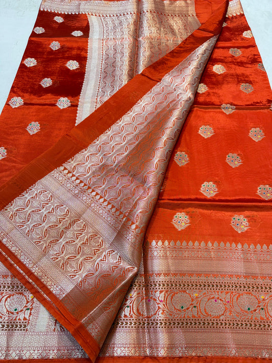 Orange Viscose Premium Banarasi Saree