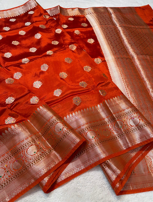 Orange Viscose Premium Banarasi Saree