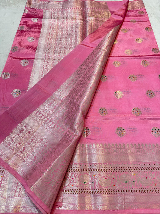 Pink Viscose Premium Banarasi Saree
