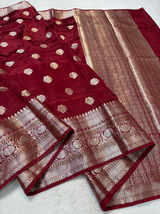 Maroon Viscose Premium Banarasi Saree