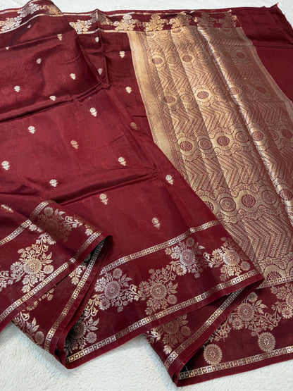 Maroon Raw Mango Premium Banarasi Saree