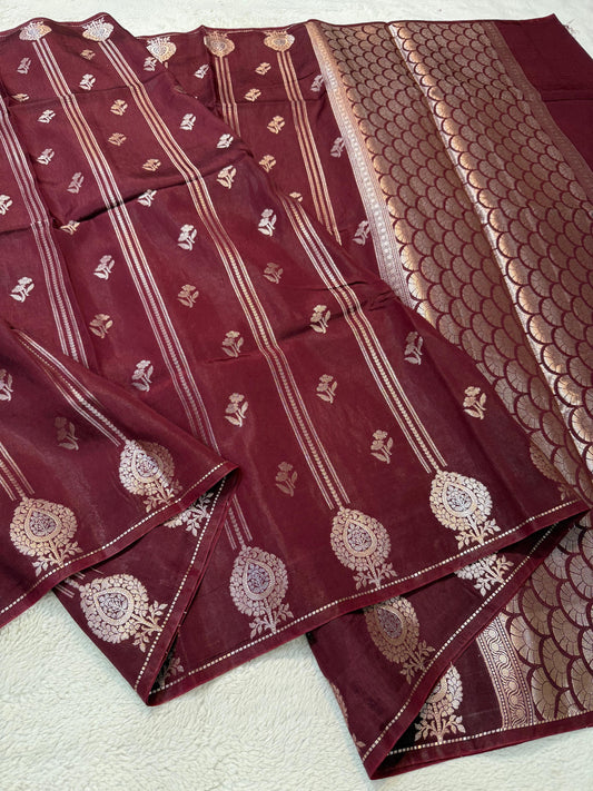 Maroon Raw Mango Premium Banarasi Saree