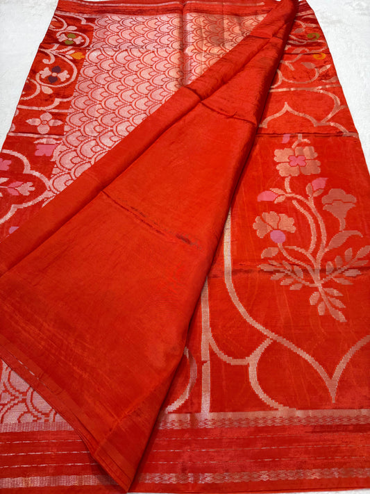 Orange Viscose Premium Banarasi Saree