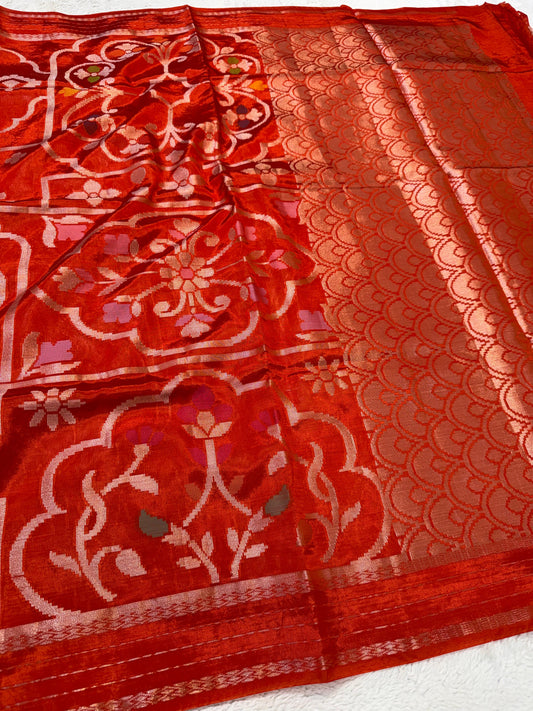 Orange Viscose Premium Banarasi Saree