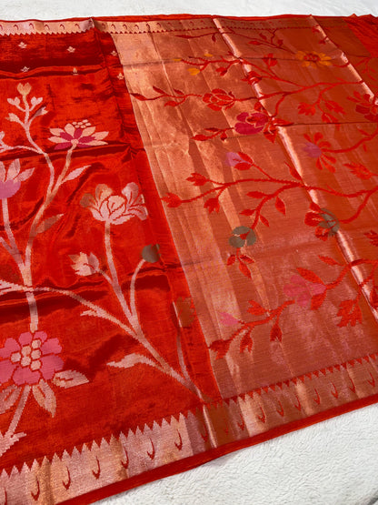 Orange Viscose Paithani Premium Banarasi Saree