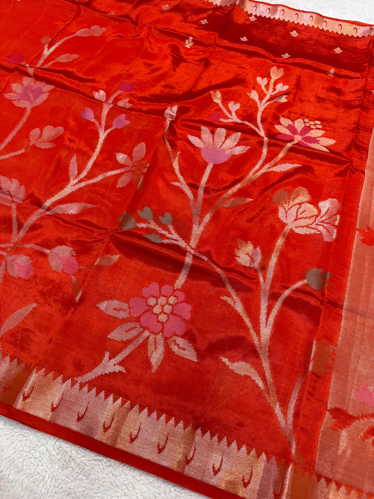 Orange Viscose Paithani Premium Banarasi Saree