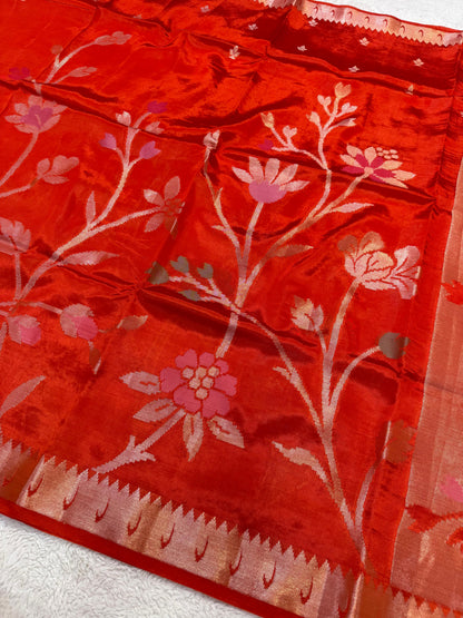 Orange Viscose Paithani Premium Banarasi Saree