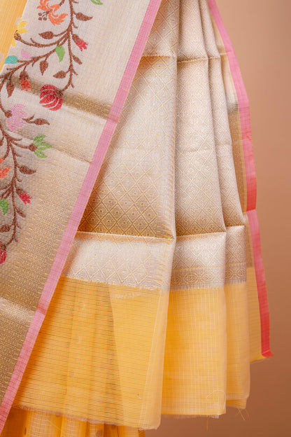 Yellow Cotton Kota Designer Pathni Border Premium Banarasi Saree