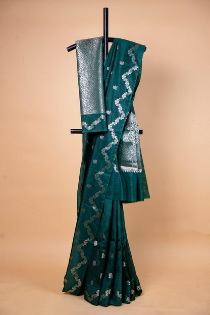 Bottle Green Raw Mango Premium Banarasi Saree