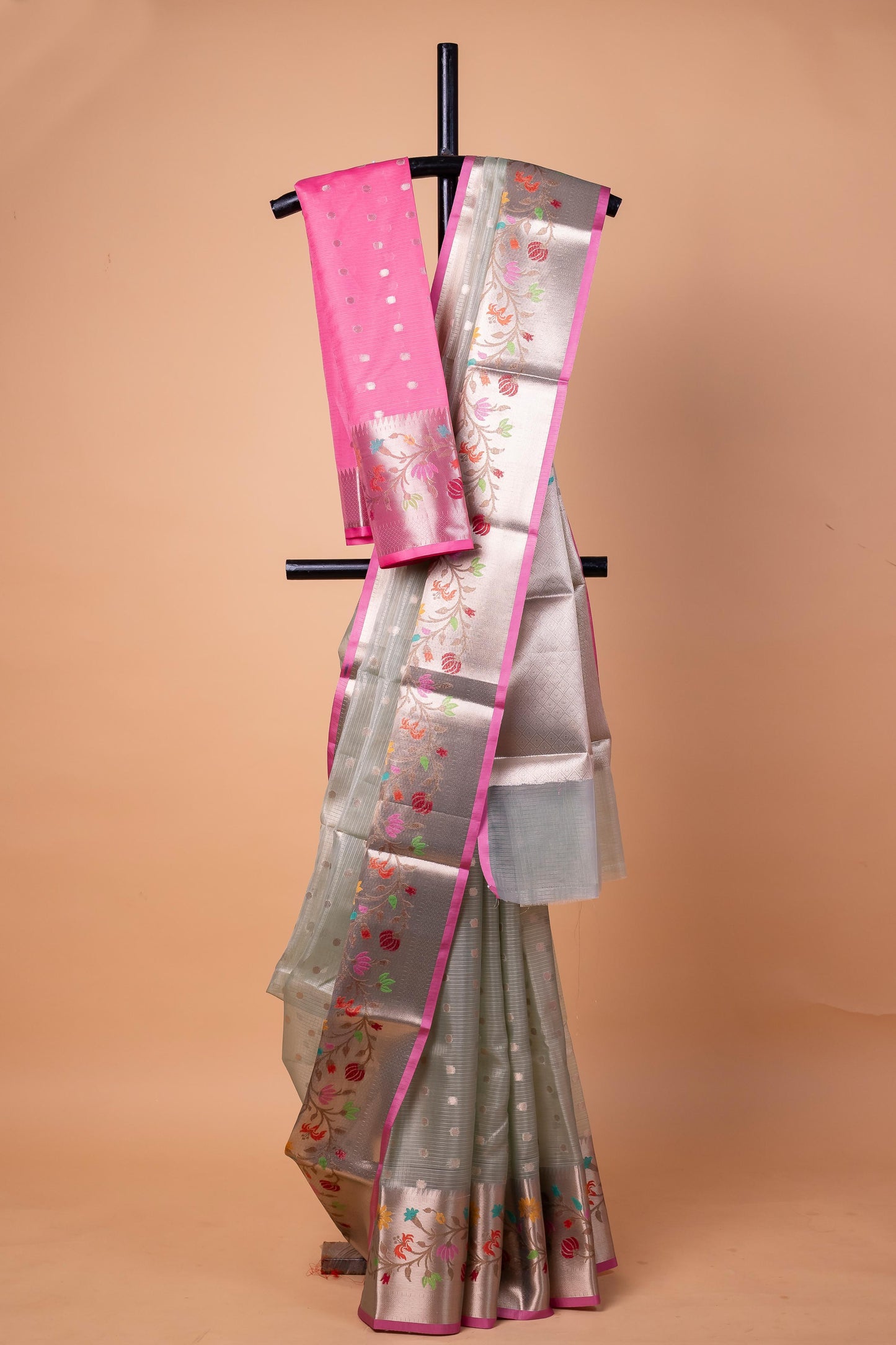 Pista Green Tissue Kota Designer Paithni Border Premium Banarasi Saree