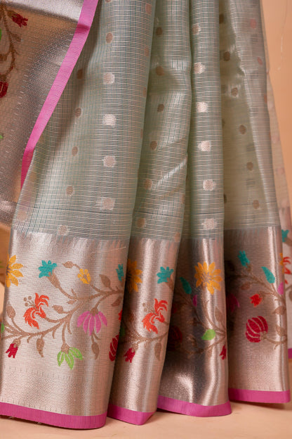 Pista Green Tissue Kota Designer Paithni Border Premium Banarasi Saree