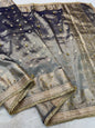Tissue Ghungaroo Mirror Handwork With Lace Premium Banarasi Saree