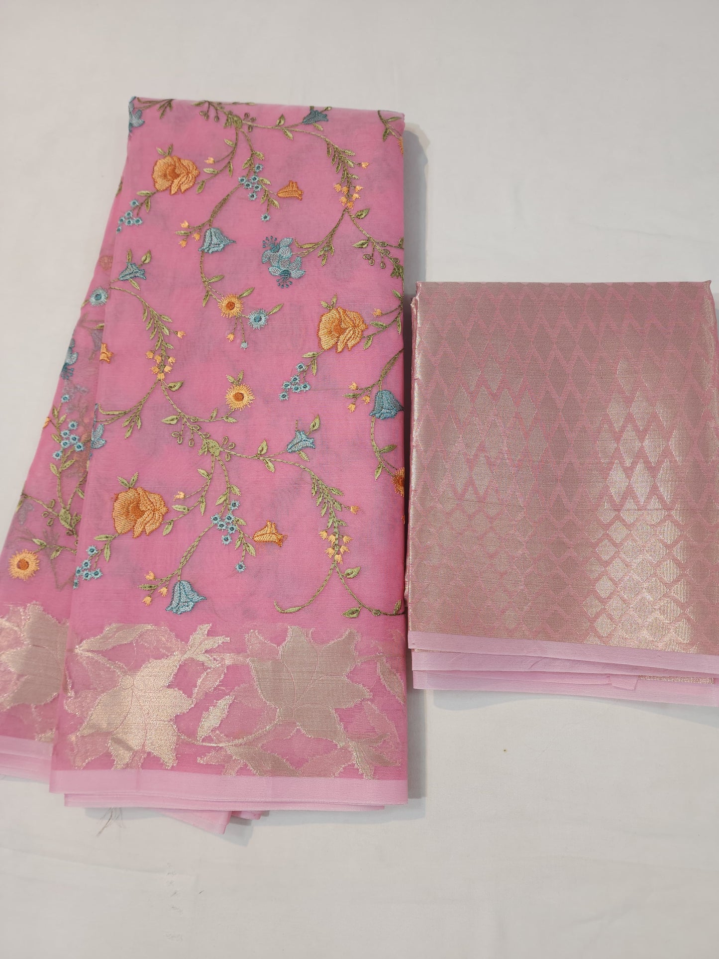 Banarasi kora organza embroidery pink saree