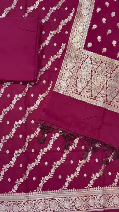 Banarasi semi chiniya silk suit