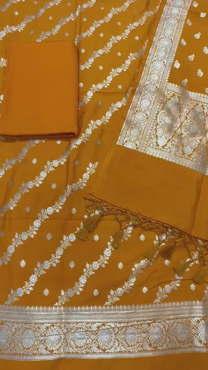 Banarasi semi chiniya silk suit