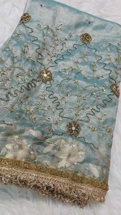 Tissue Aari Work Banarasi silk saree