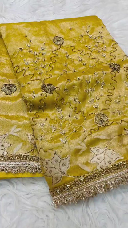 Tissue Aari Work Banarasi silk saree