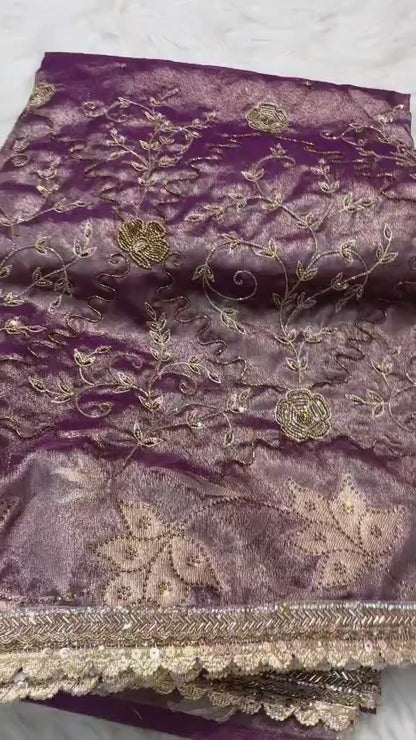 Tissue Aari Work Banarasi silk saree