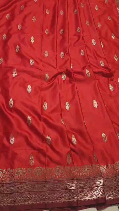 Mashru Silk Red Banarasi Saree