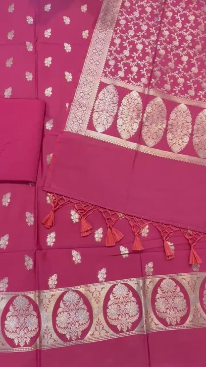 Banarasi semi chiniya silk suit