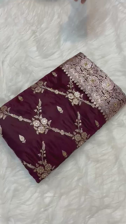 Bridal  Mashru ari & stone Silk Banarasi Saree
