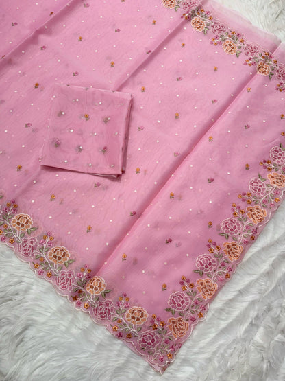 Banarasi kora organza cutwork embroidery saree