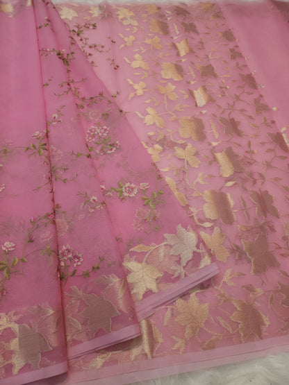 Banarasi kora organza embroidery saree