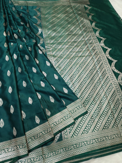 Mashru Silk green Banarasi Saree