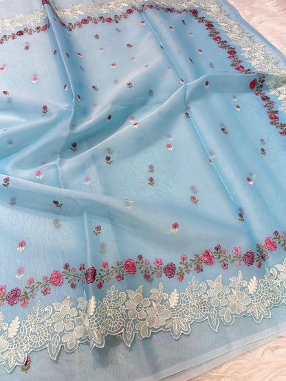 Banarasi kora organza embroidery saree