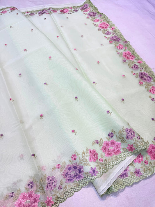 Banarasi kora organza embroidery saree