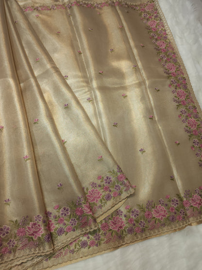 Tissue net fancy embroidery saree