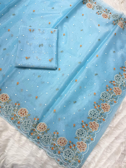 Banarasi kora organza cutwork embroidery saree