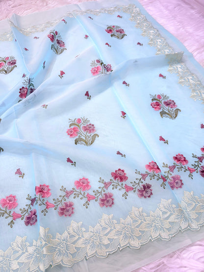 Banarasi kora organza embroidery saree