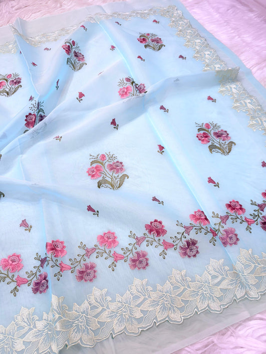 Banarasi kora organza embroidery saree