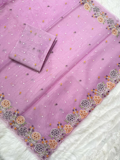 Banarasi kora organza cutwork embroidery saree