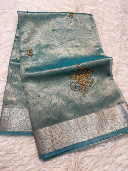 Tissue Aari Work Banarasi silk saree