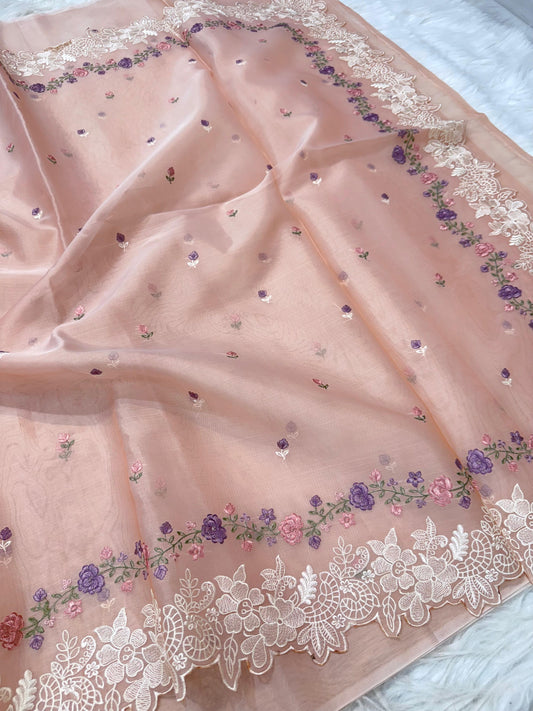 Banarasi kora organza embroidery saree