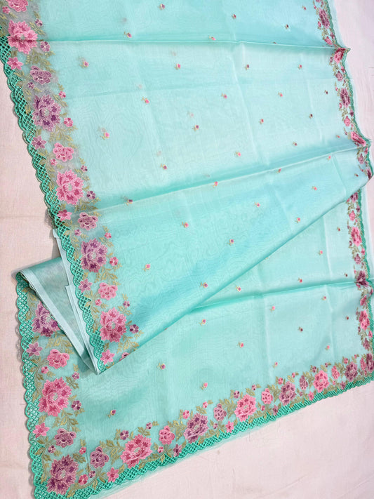 Banarasi kora organza embroidery saree