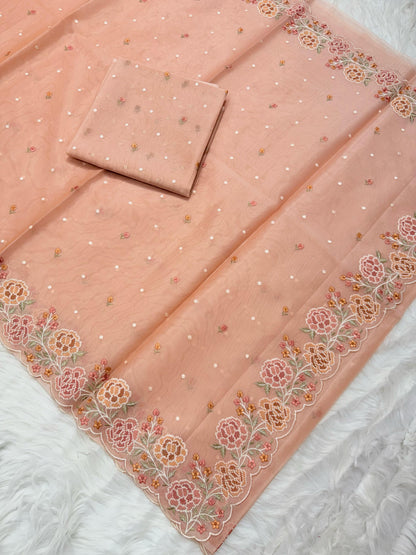 Banarasi kora organza cutwork embroidery saree