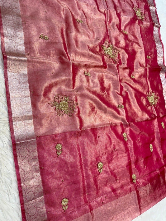 Tissue Aari Work Banarasi silk saree