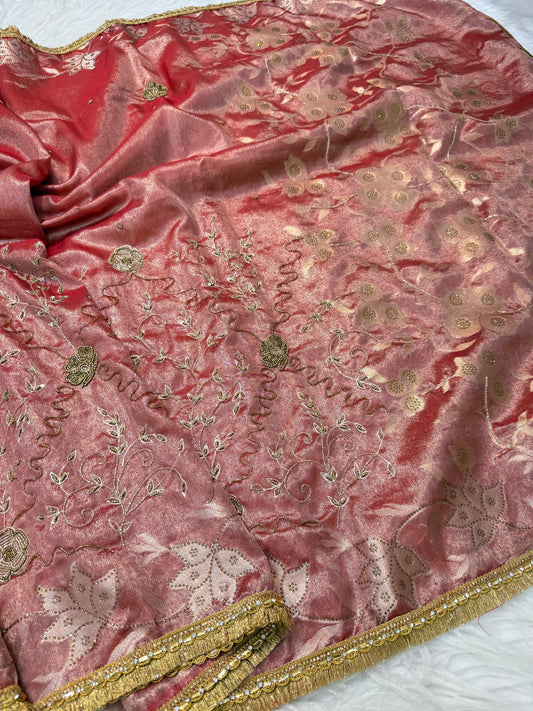 Tissue Aari Work Banarasi silk saree