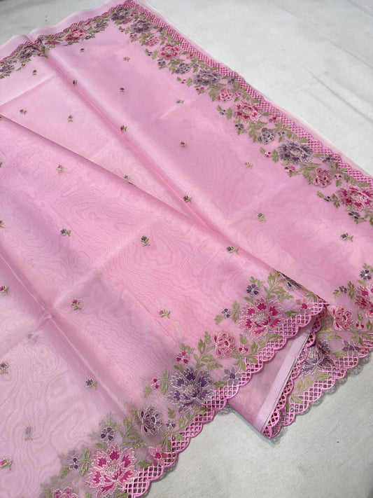 Banarasi kora organza embroidery saree