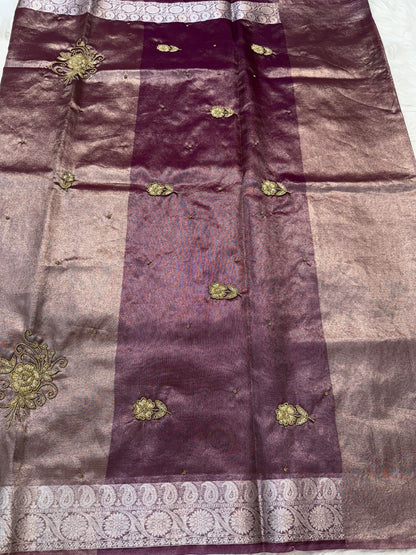 Tissue Aari Work Banarasi silk saree