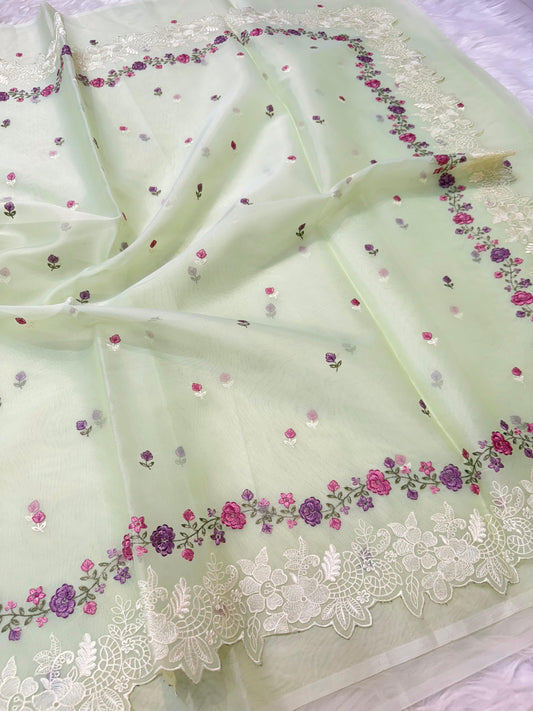 Banarasi kora organza embroidery saree